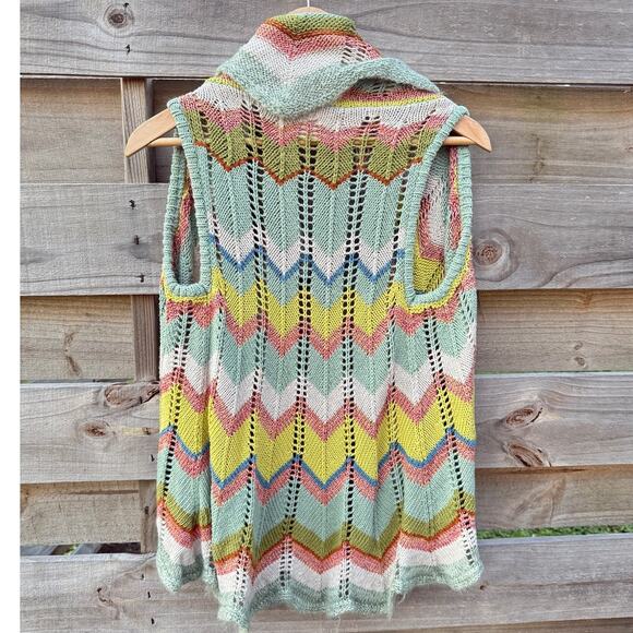 Rosie Neira Anthropologie Chevron Knit Open Front Cardigan Sweater XS/S Small - Picture 2 of 5